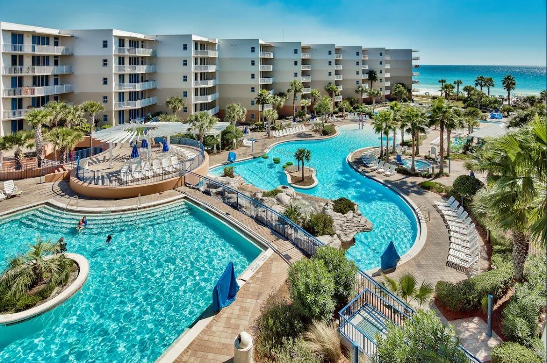 Balcony view of resort pool